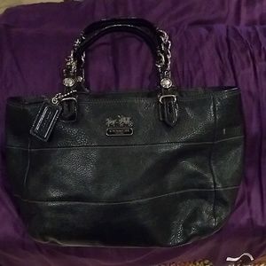 COACH purse, Black leather with silver link straps